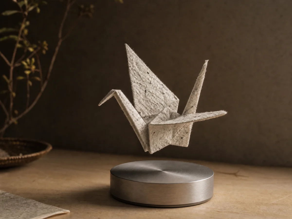 Magnetic paper crane hovering