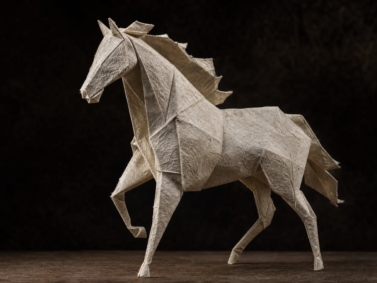 Wet-fold origami horse